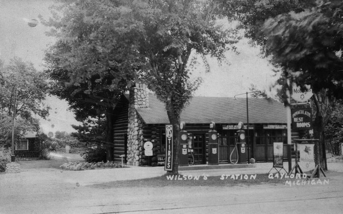 Mobil Gas Service Station Rppc Gaylord Michigan—Antique Ostego County Photo 30S